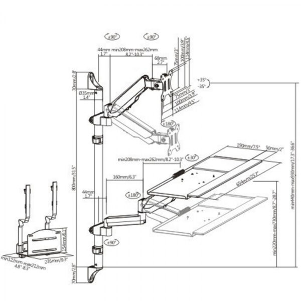 Sitz-Ständer Arbeitsplatz-Wandmontage - Monitorhalterung Tastatur-Wandhalterung - Arbeitsplatz - VDD World DE