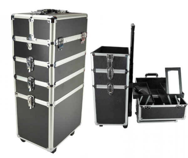   Schminkkoffer Kosmetik Friseurwagen Kosmetikkoffer 4 in 1 schwarz