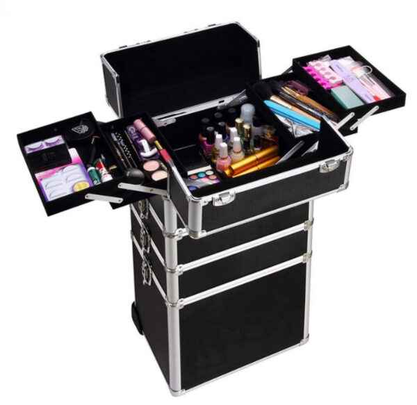   Schminkkoffer Kosmetik Friseurwagen Kosmetikkoffer 4 in 1 schwarz