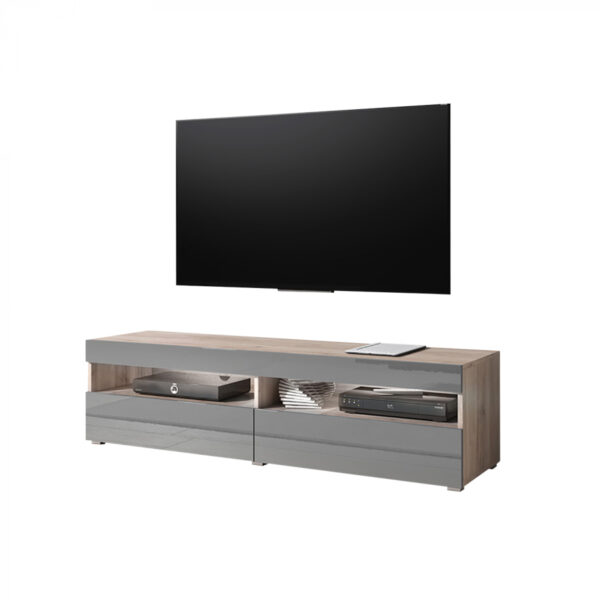   TV Möbel TV Schrank Kubrick 140 cm Korpus hellbraun Frontklappen grau