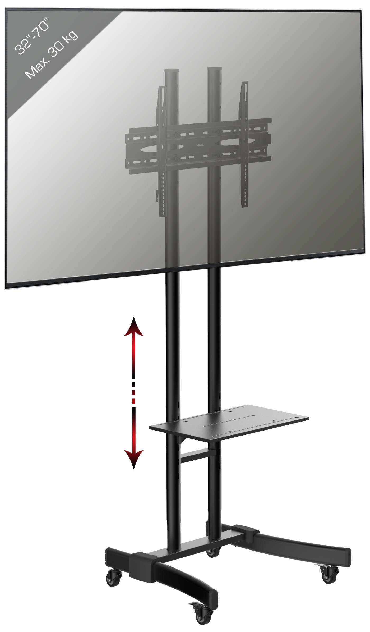 TV-Standfuß Standard Monitor Bildschirm 190 cm mobil höhenverstellbar schwarz