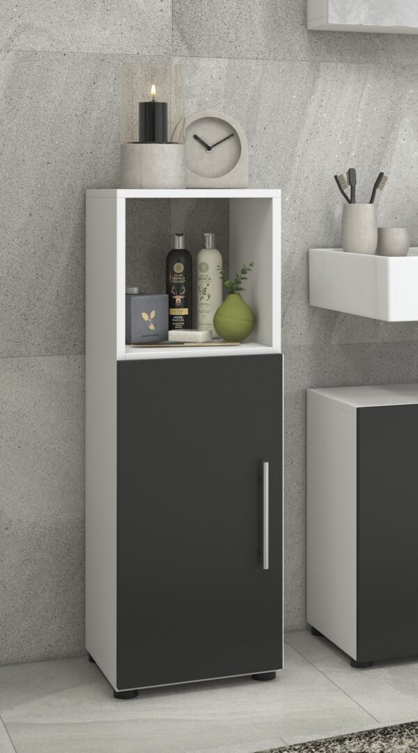   Säulenschrank Flandu – Badschrankmöbel – 93 cm hoch – weiß schwarz