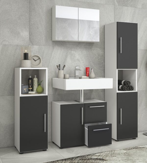   Säulenschrank Flandu – Badschrankmöbel – 93 cm hoch – weiß schwarz