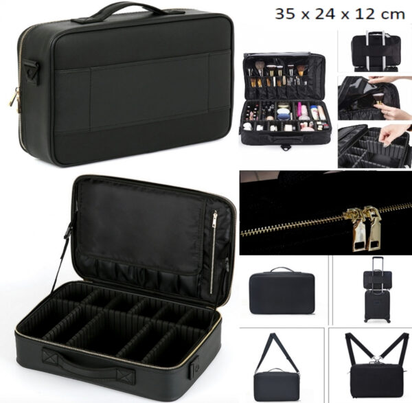   Make-up Kosmetiktasche Organizer Luxus-PU-Leder-Version mit goldfarbenem Reißverschluss und Versch