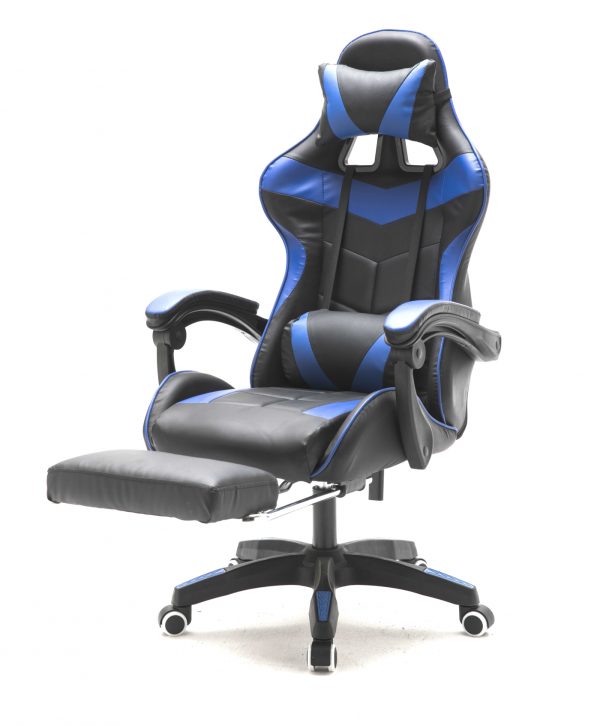 Gaming Stuhl mit Fußstütze Cyclone Teenager - Bürostuhl - Racing Gaming Stuhl - blau schwarz - VDD World DE
