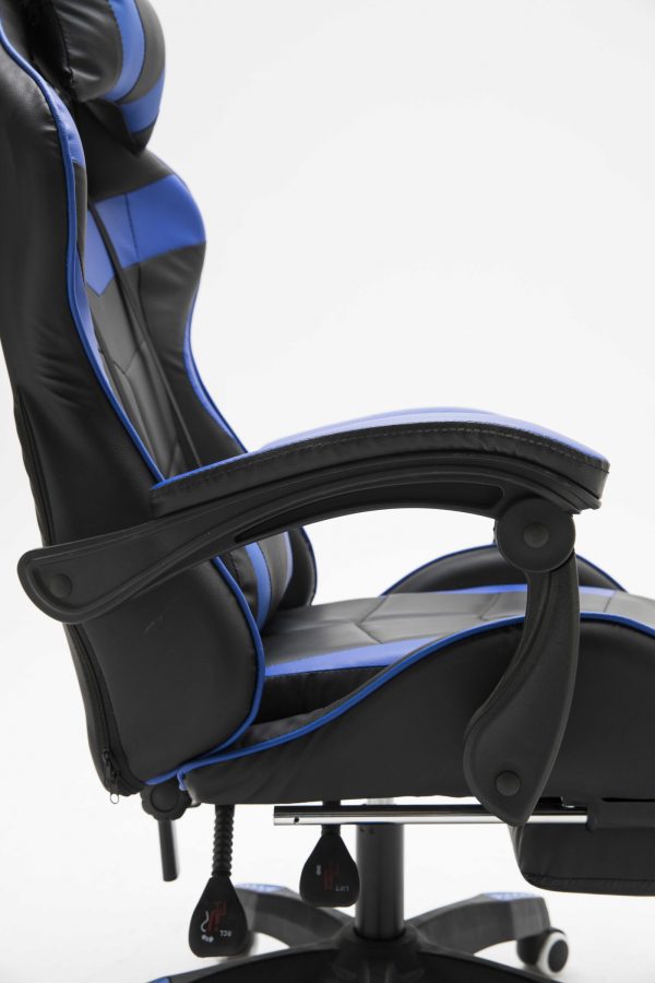 Gaming Stuhl mit Fußstütze Cyclone Teenager - Bürostuhl - Racing Gaming Stuhl - blau schwarz - VDD World DE