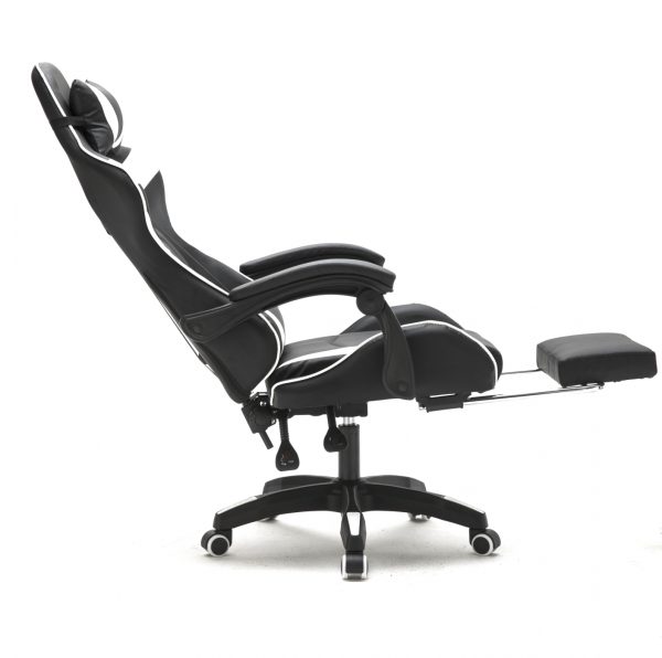 Gaming Stuhl mit Fußstütze Cyclone Teenager - Bürostuhl - Racing Gaming Stuhl - Weiß Schwarz - VDD World DE