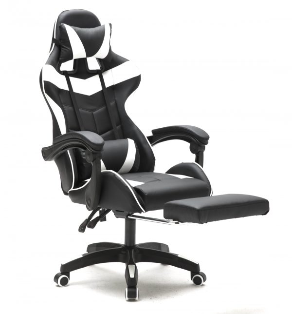 Gaming Stuhl mit Fußstütze Cyclone Teenager - Bürostuhl - Racing Gaming Stuhl - Weiß Schwarz - VDD World DE
