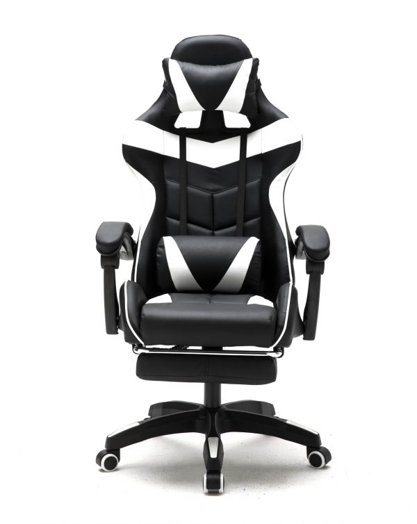 Gaming Stuhl mit Fußstütze Cyclone Teenager - Bürostuhl - Racing Gaming Stuhl - Weiß Schwarz - VDD World DE