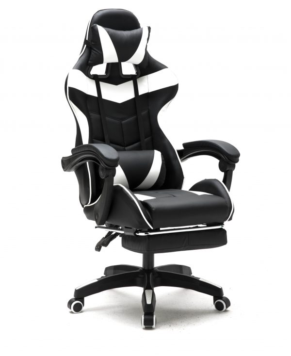 Gaming Stuhl mit Fußstütze Cyclone Teenager - Bürostuhl - Racing Gaming Stuhl - Weiß Schwarz - VDD World DE