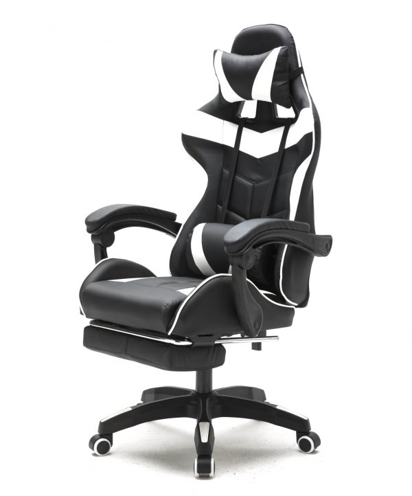 Gaming Stuhl mit Fußstütze Cyclone Teenager - Bürostuhl - Racing Gaming Stuhl - Weiß Schwarz - VDD World DE