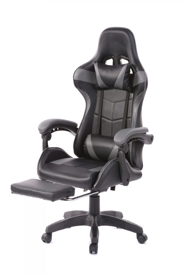 Gaming Stuhl mit Fußstütze Cyclone Teenager - Bürostuhl - Racing Gaming Stuhl - grau schwarz - VDD World DE