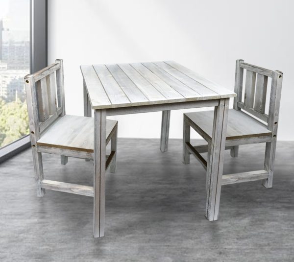 Kinderstühle mit Tisch Holz Spieltisch Zeichentisch Set Industriegrau Kalkoptik - VDD World DE
