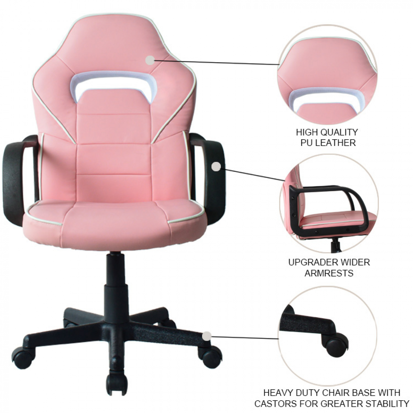 Bürostuhl Gaming Stuhl Thomas - Kinder - Racing Gaming Style - höhenverstellbar - pink - alternatives Bild