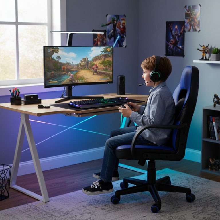 VDD Bürostuhl Thomas Junior – Verstellbarer Gaming-Stuhl – Blau/Schwarz - alternatives Bild