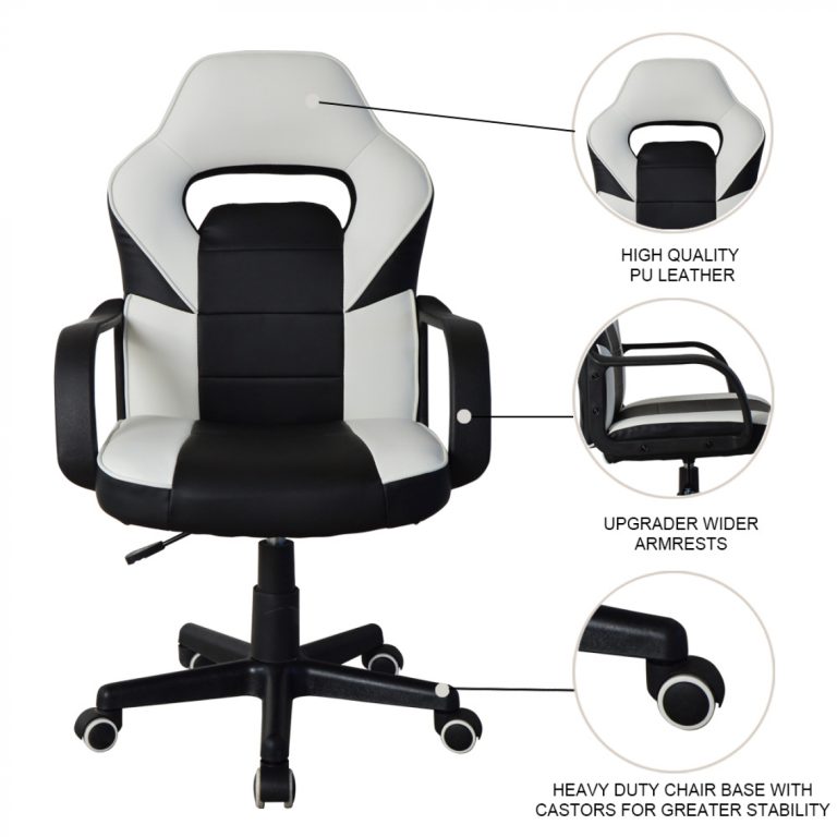 Bürostuhl Thomas Junior - Gaming Stuhl Racing Gaming Style - höhenverstellbar - schwarz und weiß - alternatives Bild