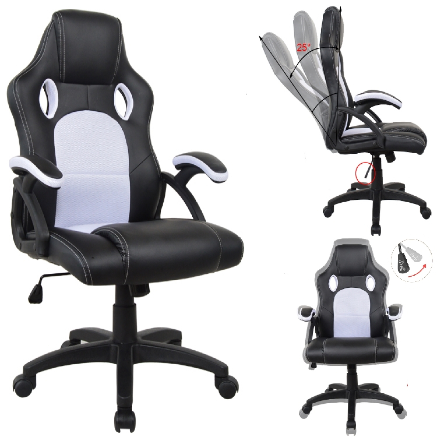 Bürostuhl Racing Gaming-Stil Premium-Design Wouter weiß schwarz