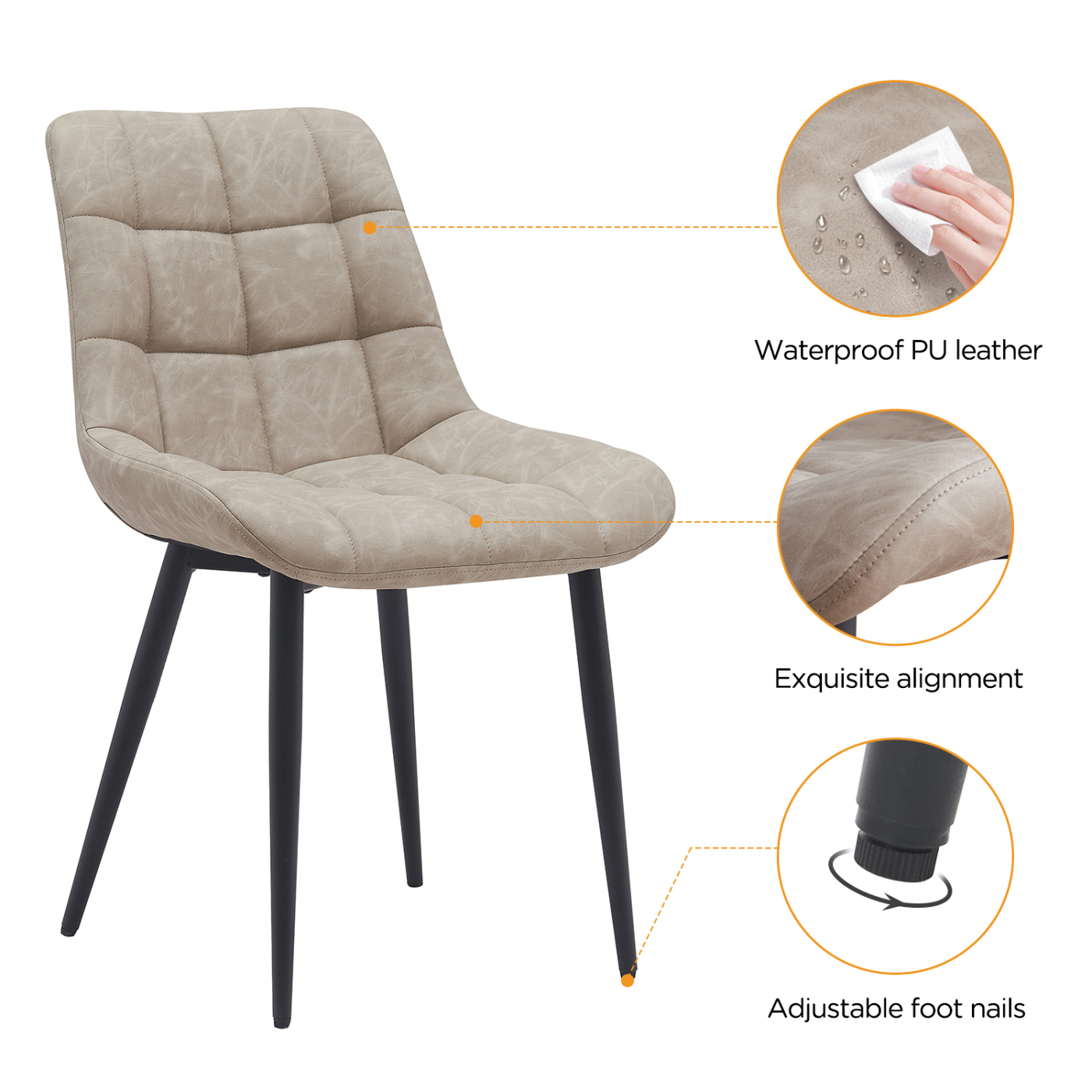 VVD Esszimmerstuhl - beige - schwarz - Metallgestell - industriell - 2er-Set - VDD World DE VVD Esszimmerstuhl - beige - schwarz - Metallgestell - industriell - 2er-Set - VDD World DE