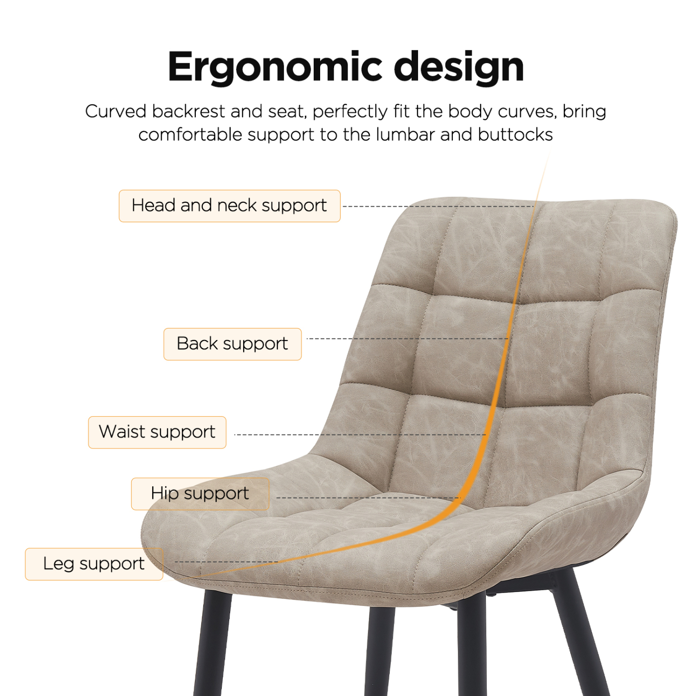 VVD Esszimmerstuhl - beige - schwarz - Metallgestell - industriell - 2er-Set - VDD World DE VVD Esszimmerstuhl - beige - schwarz - Metallgestell - industriell - 2er-Set - VDD World DE