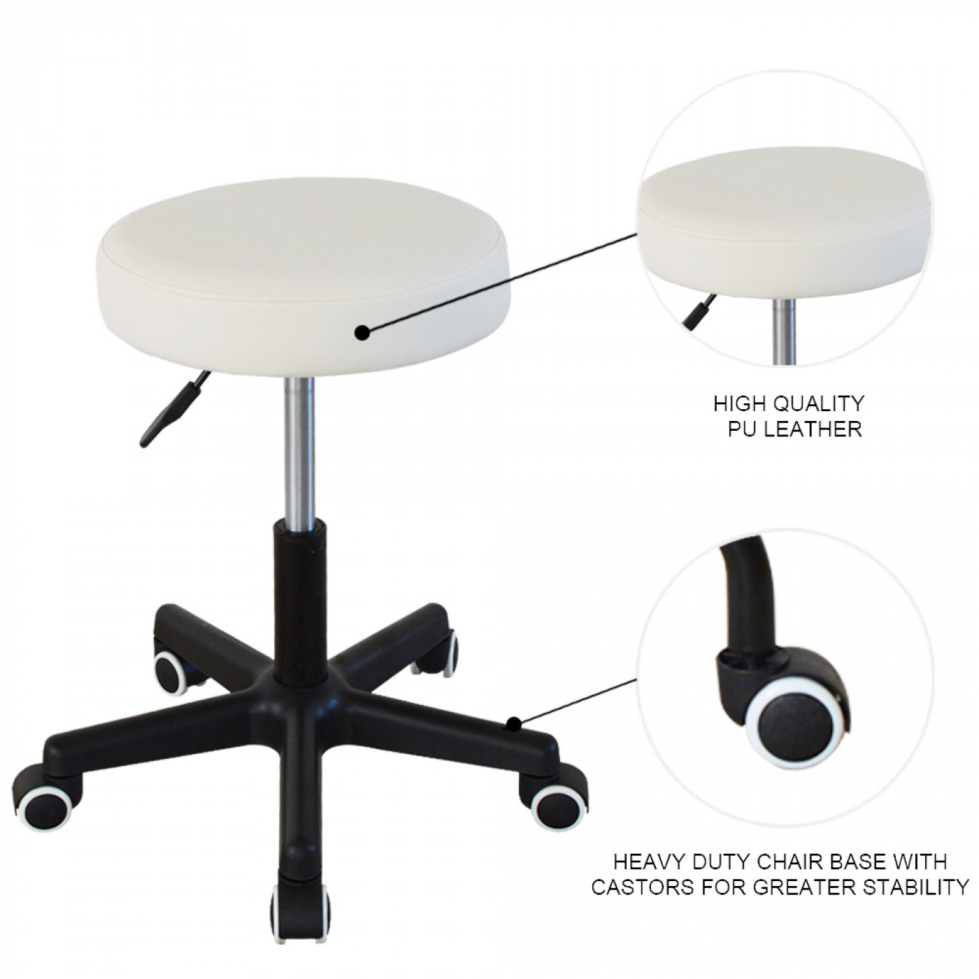 Schreibtischhocker - Bürohocker - Arbeitshocker - Hocker - höhenverstellbar 42 bis 56 cm - weiß - alternatives Bild