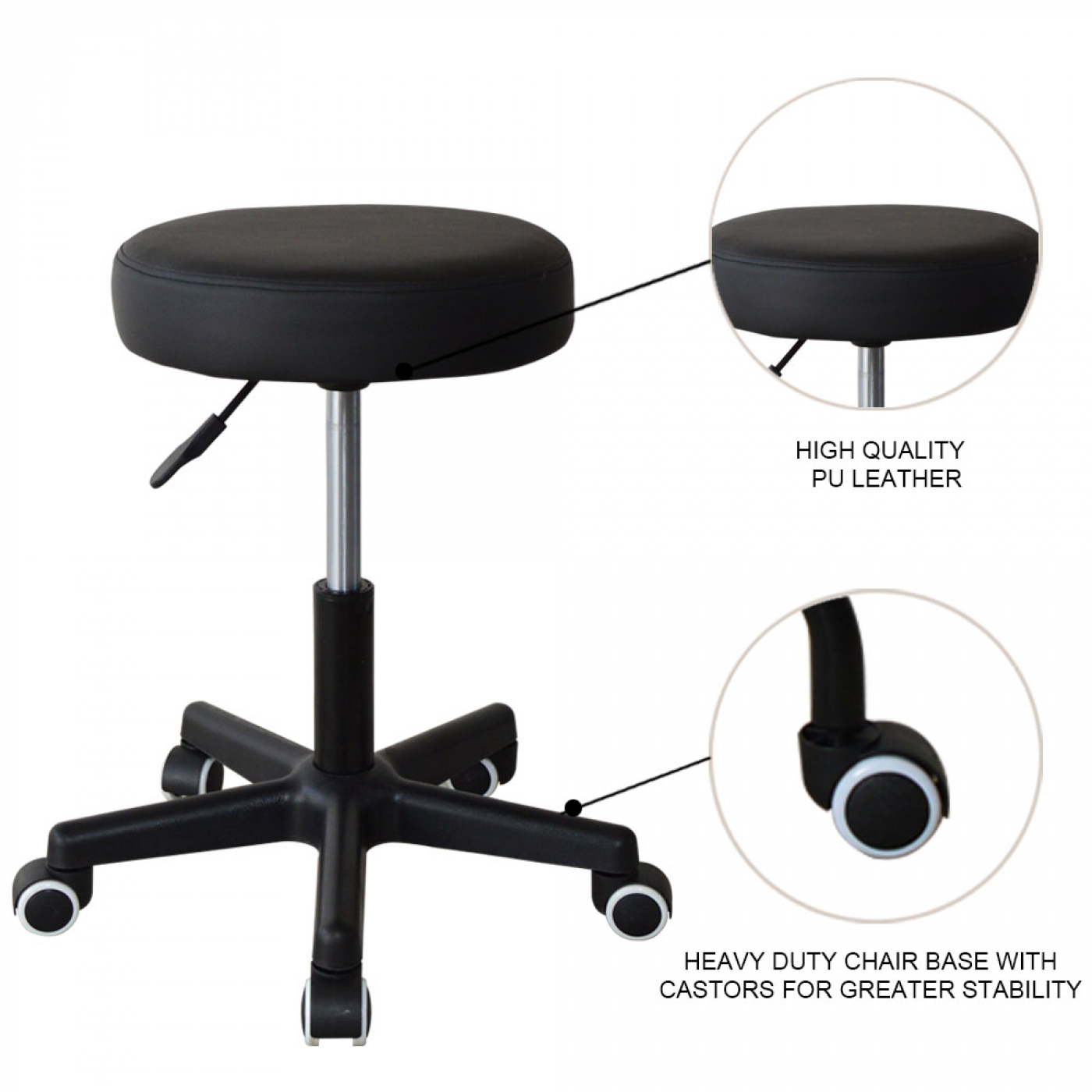 Bürohocker - Schreibtischhocker - Arbeitshocker - Hocker - höhenverstellbar - schwarz - alternatives Bild