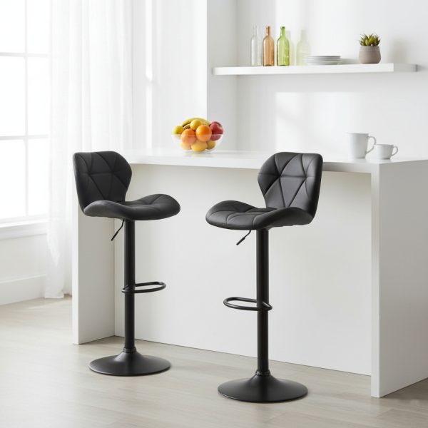 2er-Set schwarze Barhocker - Barhocker mit Rückenlehne - Höhenverstellbare Barhocker - VDD World DE