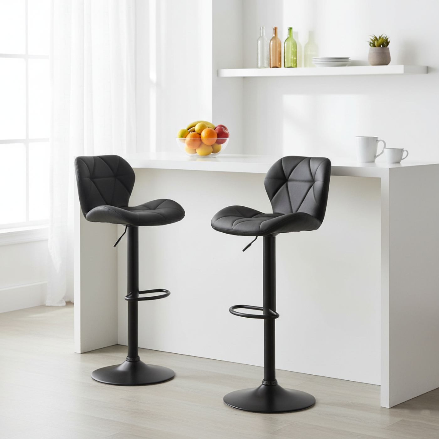 2er-Set schwarze Barhocker - Barhocker mit Rückenlehne - Höhenverstellbare Barhocker - alternatives Bild