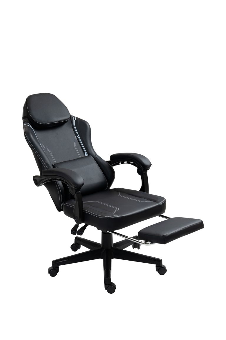 VDD - Schwarzer Gaming-Stuhl - Fußstütze - ergonomisch - höhenverstellbar - alternatives Bild