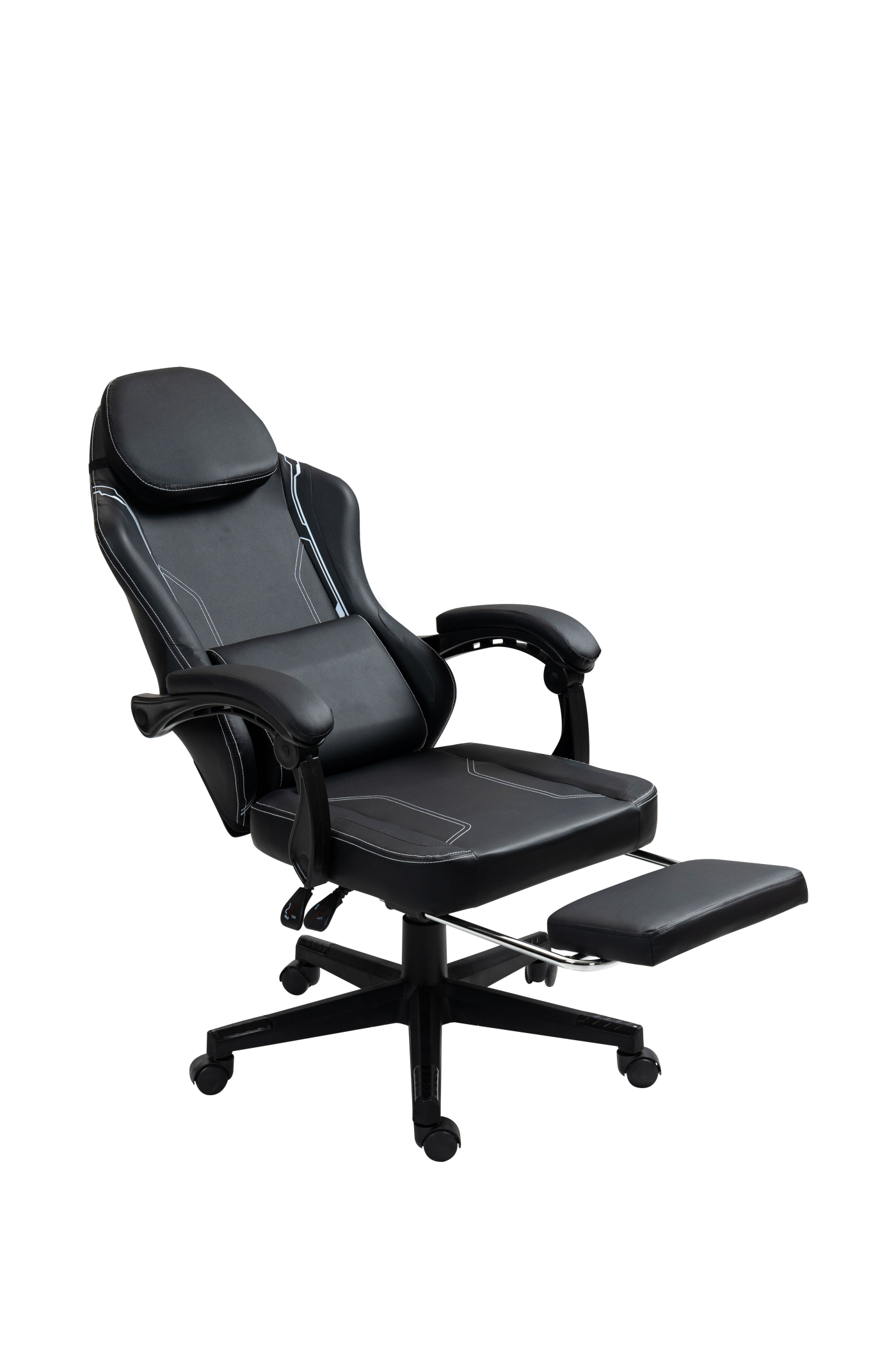 VDD - Schwarzer Gaming-Stuhl - Fußstütze - ergonomisch - höhenverstellbar - alternatives Bild