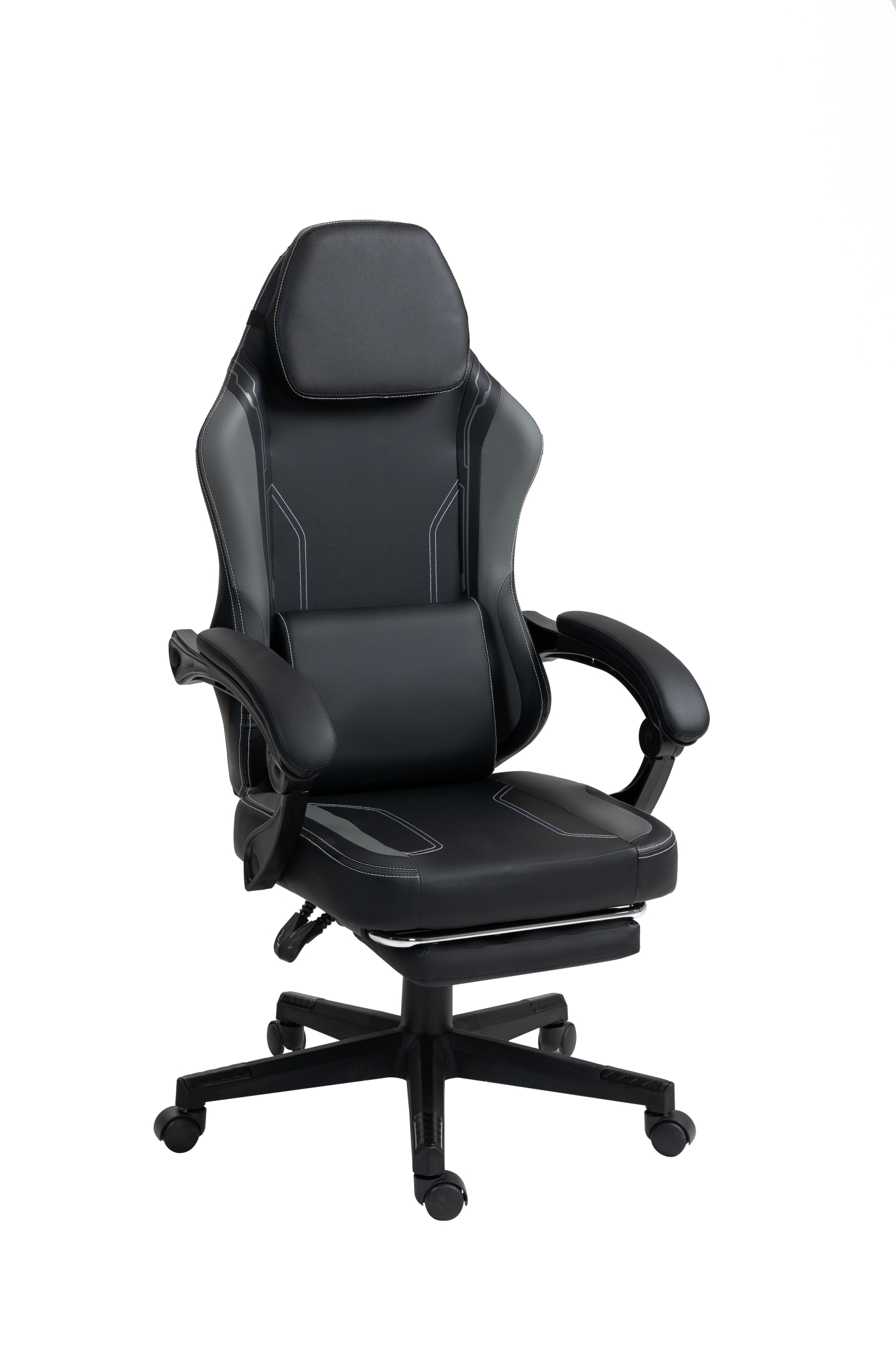 VDD - Schwarz-grauer Gaming-Stuhl - Fußstütze - ergonomisch - höhenverstellbar