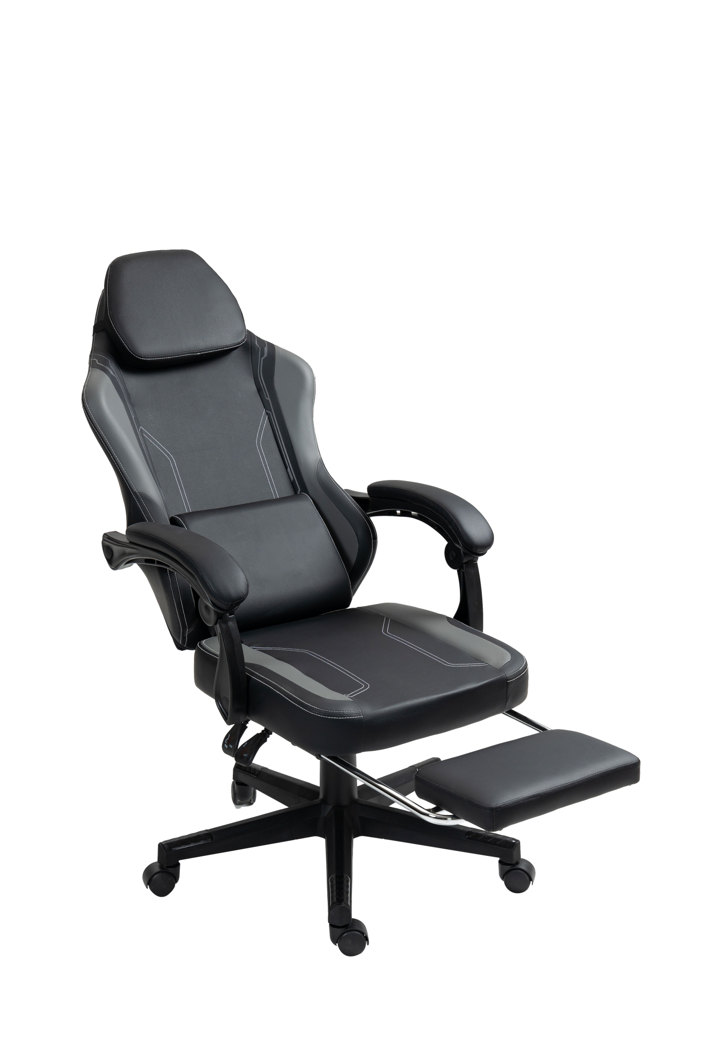 VDD - Schwarz-grauer Gaming-Stuhl - Fußstütze - ergonomisch - höhenverstellbar - alternatives Bild