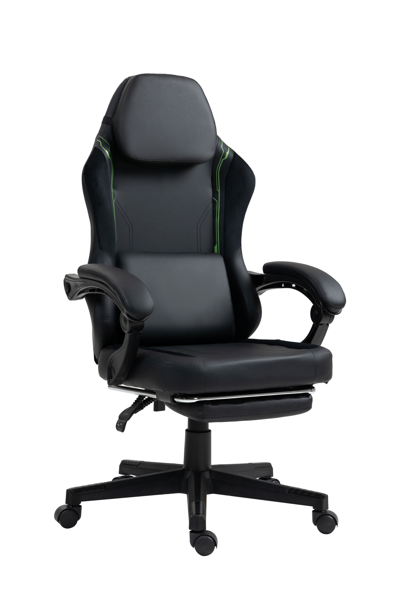 VDD - Schwarz-grüner Gaming-Stuhl - Fußstütze - ergonomisch - höhenverstellbar