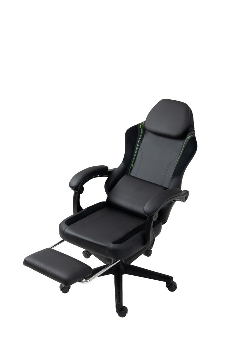 VDD - Schwarz-grüner Gaming-Stuhl - Fußstütze - ergonomisch - höhenverstellbar - alternatives Bild