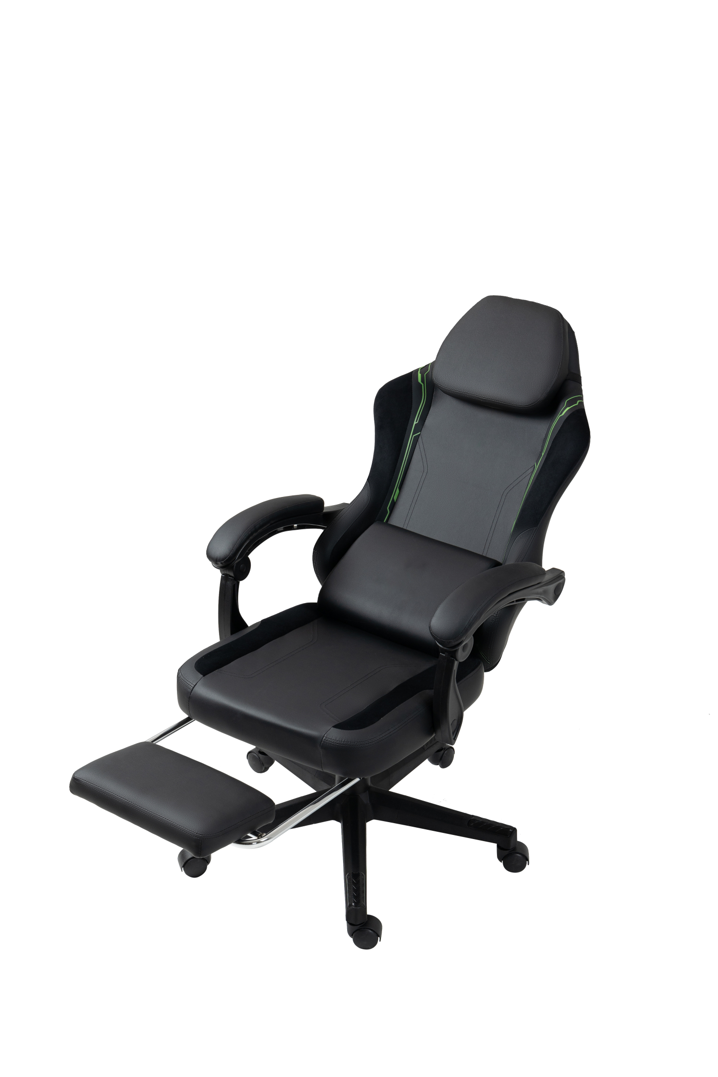 VDD - Schwarz-grüner Gaming-Stuhl - Fußstütze - ergonomisch - höhenverstellbar - alternatives Bild