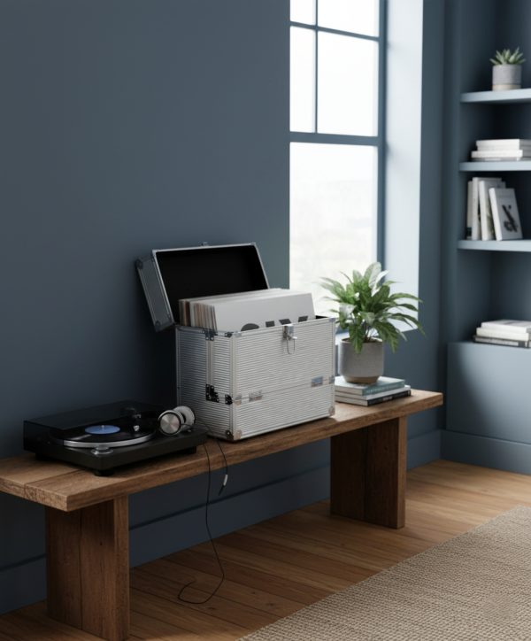   Vinyl LP Koffer Schallplattenkoffer für 40 Stück Silber Alu