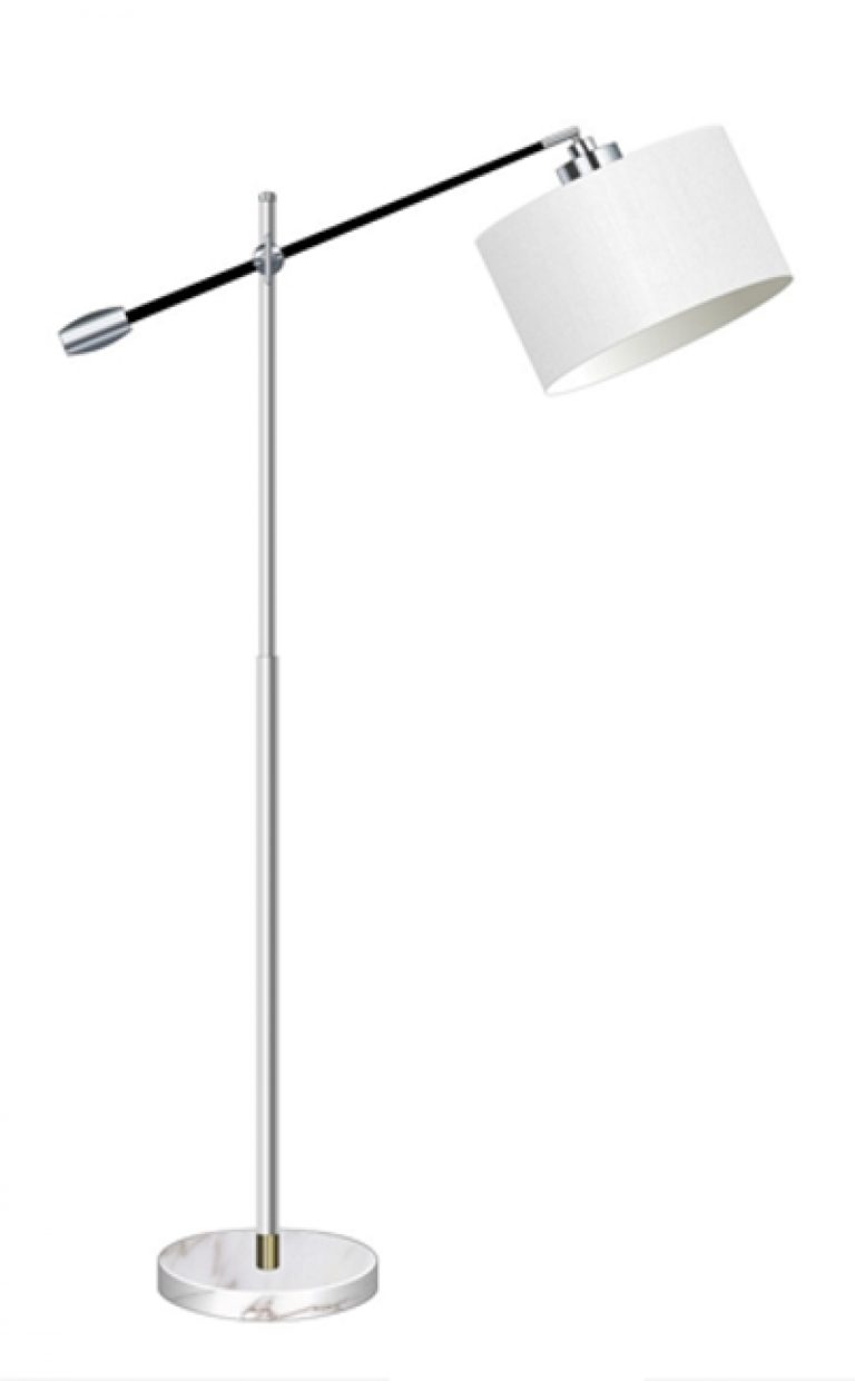 Stehleuchte Bogenlampe verstellbarer silberweißer cremefarbener Lampenschirm