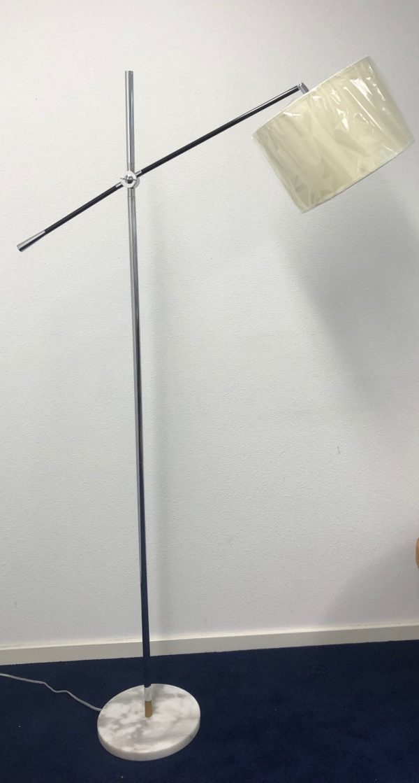   Stehleuchte Bogenlampe verstellbarer silberweißer cremefarbener Lampenschirm