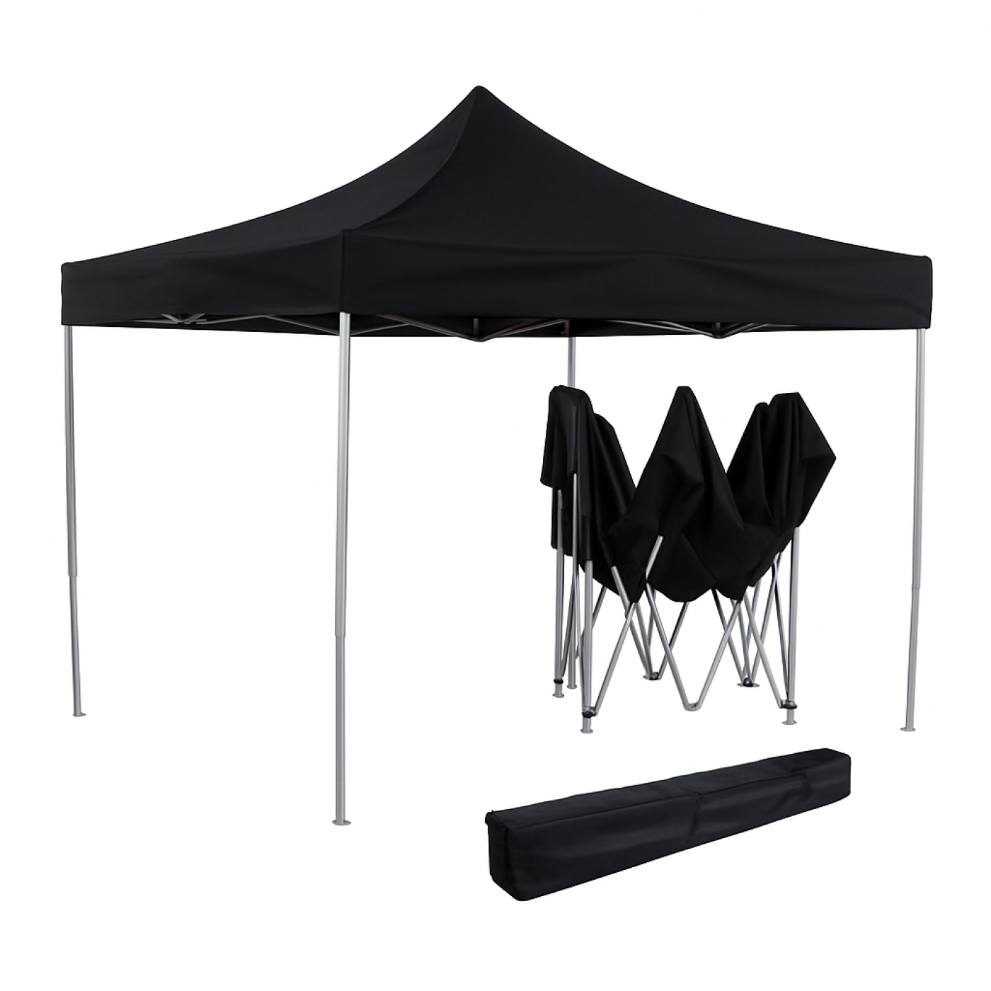 Partyzelt easy up 3 x 3 - Mundharmonikagestell - 420D Oxford schwarze Zeltplane mit PVC-Beschichtung - alternatives Bild