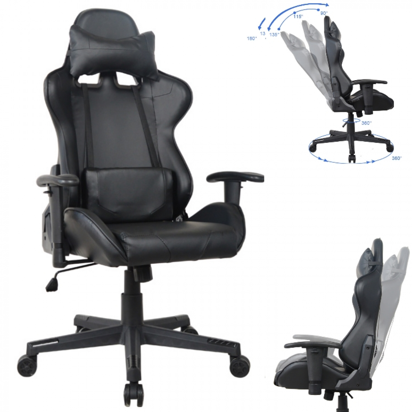Bürostuhl Gaming Stuhl Thomas - Racing Gaming Style Stuhl - ergonomisch - schwarzes Design