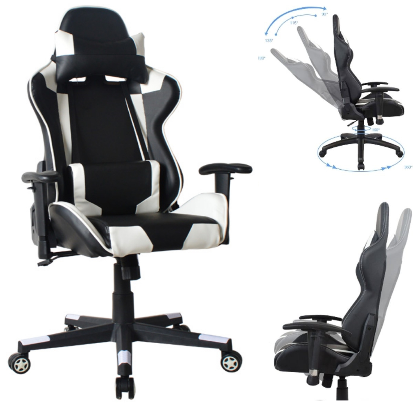 Bürostuhl Rennspielstuhl Style High Design Thomas weiß schwarz