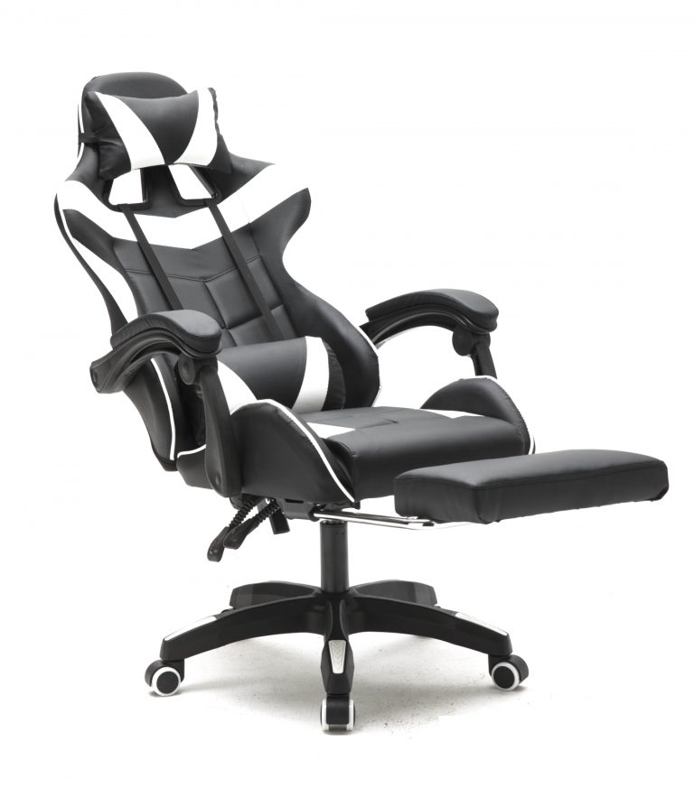 Gaming Stuhl Cyclone mit Fußstütze - Bürostuhl - Racing Gaming Stuhl - Weiß Schwarz