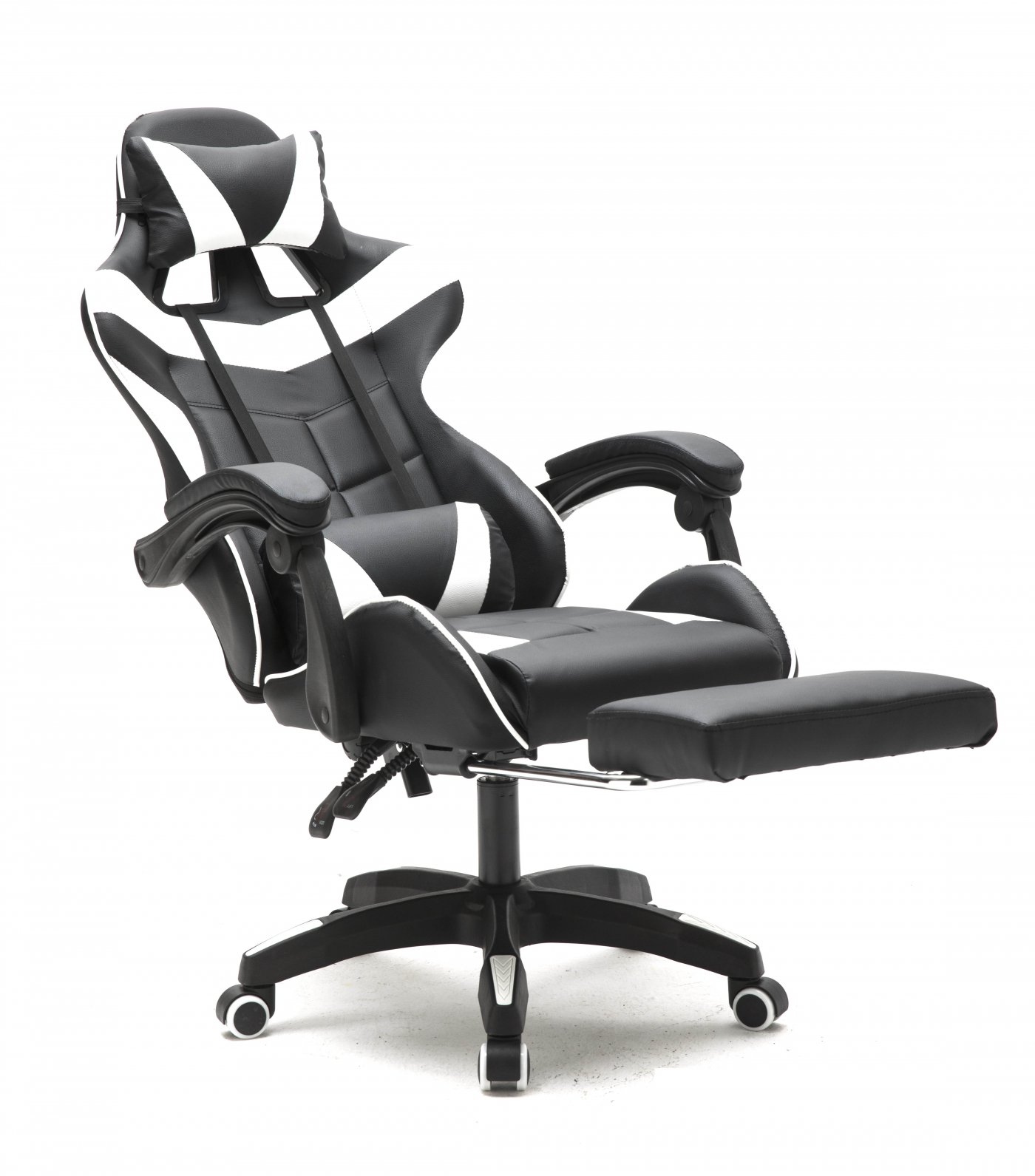 Gaming Stuhl mit Fußstütze Cyclone Teenager - Bürostuhl - Racing Gaming Stuhl - Weiß Schwarz
