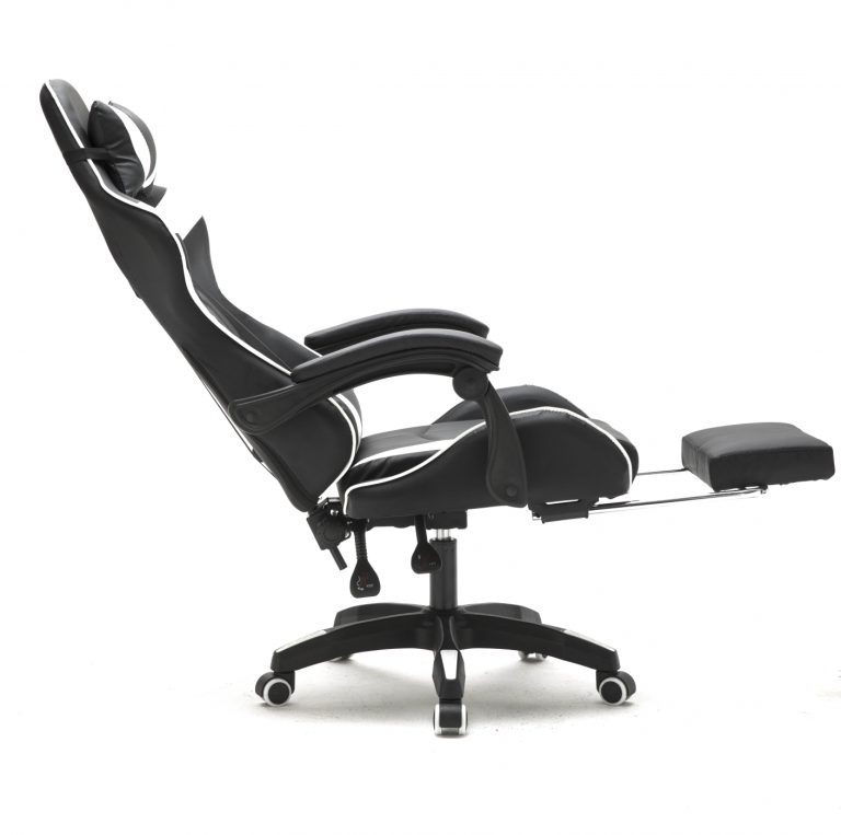 Gaming Stuhl Cyclone mit Fußstütze - Bürostuhl - Racing Gaming Stuhl - Weiß Schwarz - alternatives Bild