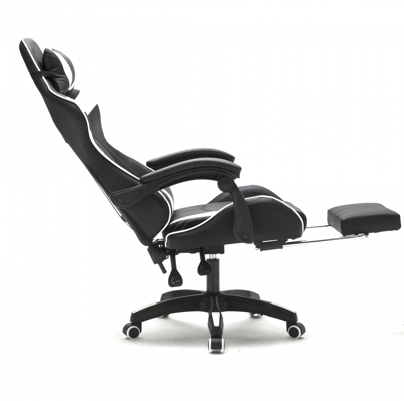 Gaming Stuhl mit Fußstütze Cyclone Teenager - Bürostuhl - Racing Gaming Stuhl - Weiß Schwarz - alternatives Bild
