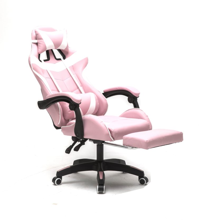Gaming Stuhl Cyclone mit Fußstütze - Bürostuhl - Racing Gaming Stuhl - Pink Weiß