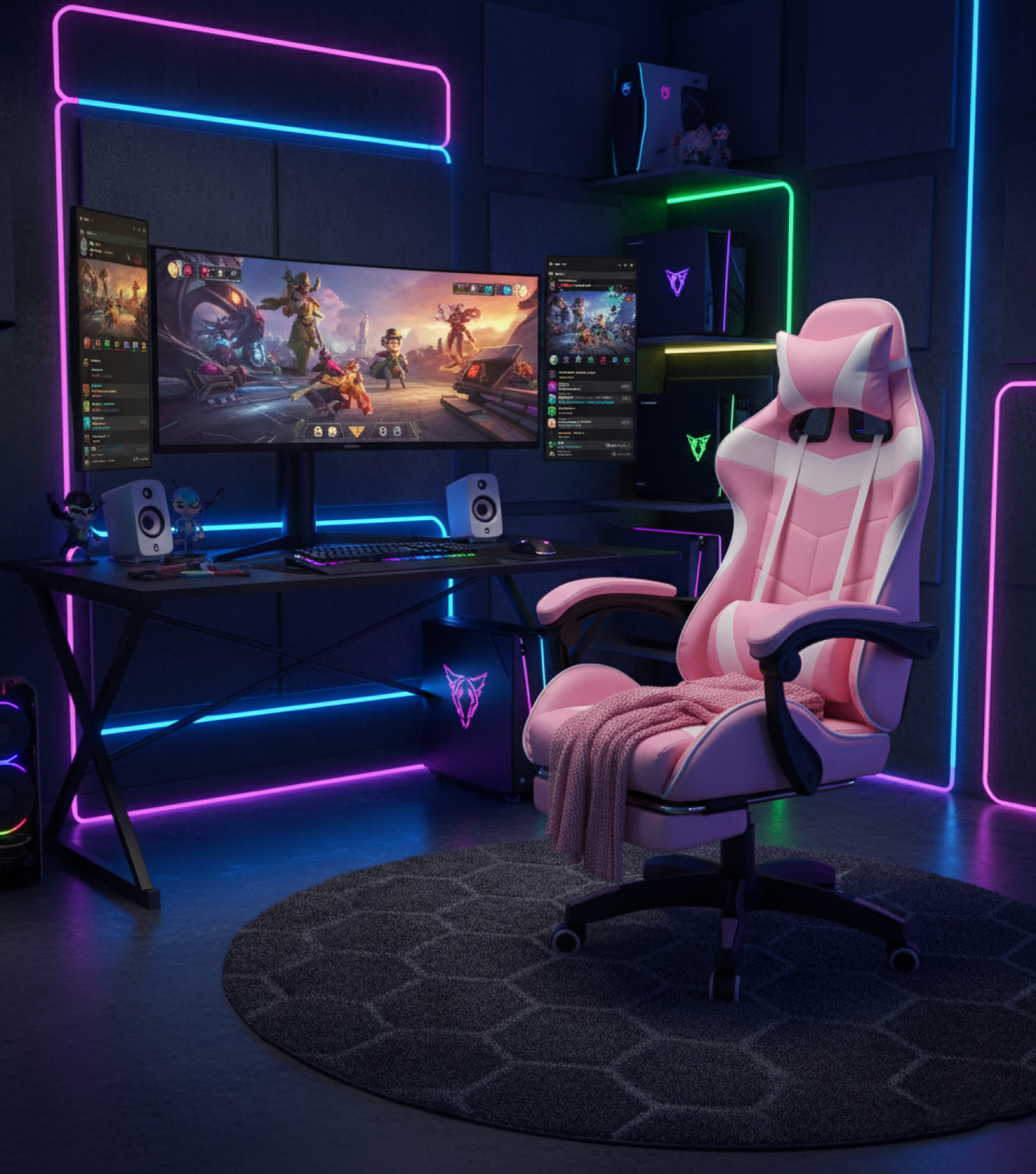 Gaming Stuhl Cyclone mit Fußstütze - Bürostuhl - Racing Gaming Stuhl - Pink Weiß - VDD World DE Gaming Stuhl Cyclone mit Fußstütze - Bürostuhl - Racing Gaming Stuhl - Pink Weiß - VDD World DE