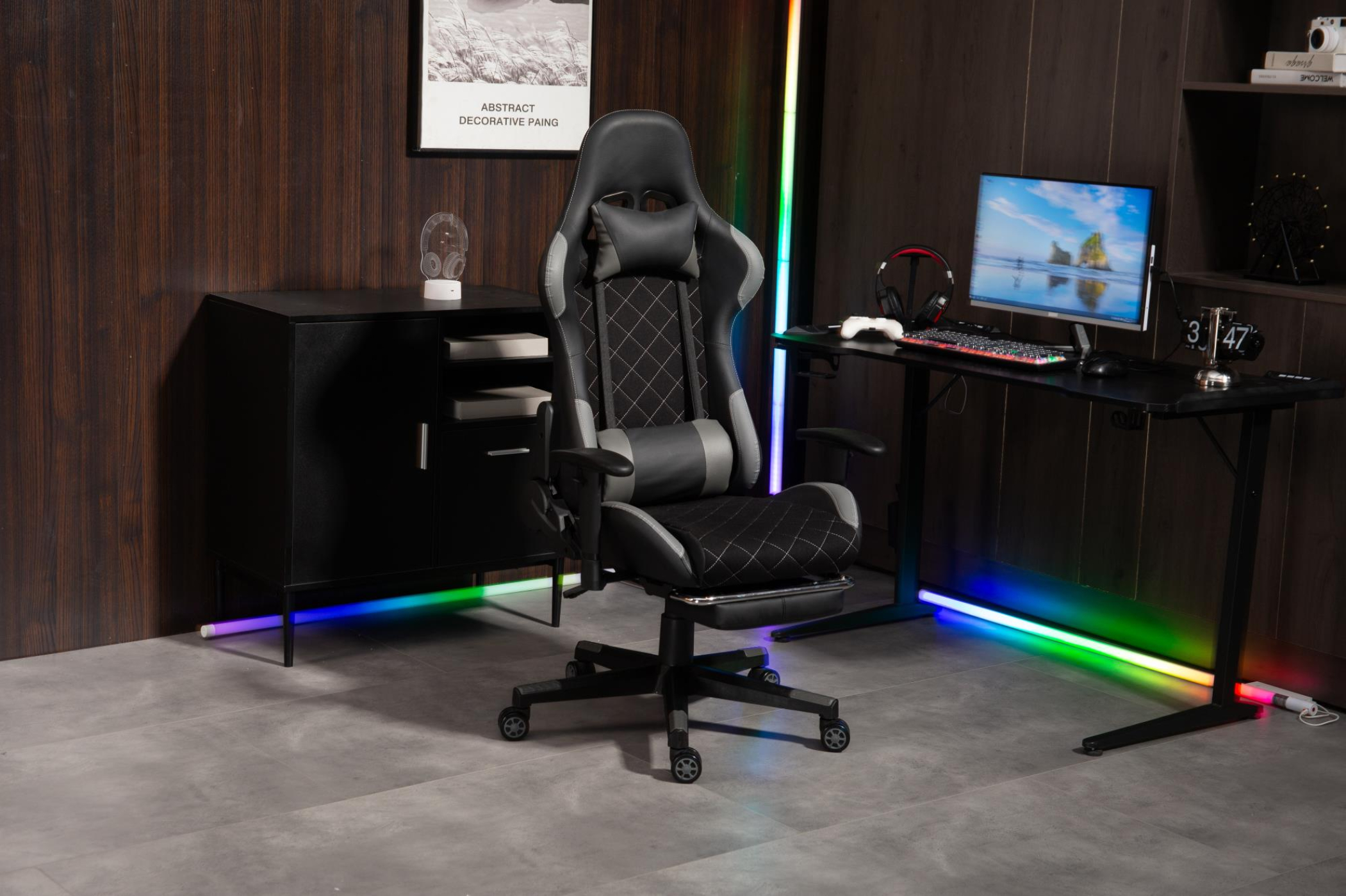 Spielstuhl Classic - Bürostuhl - Fußstütze - Stoffpolsterung - schwarz - Grau - alternatives Bild