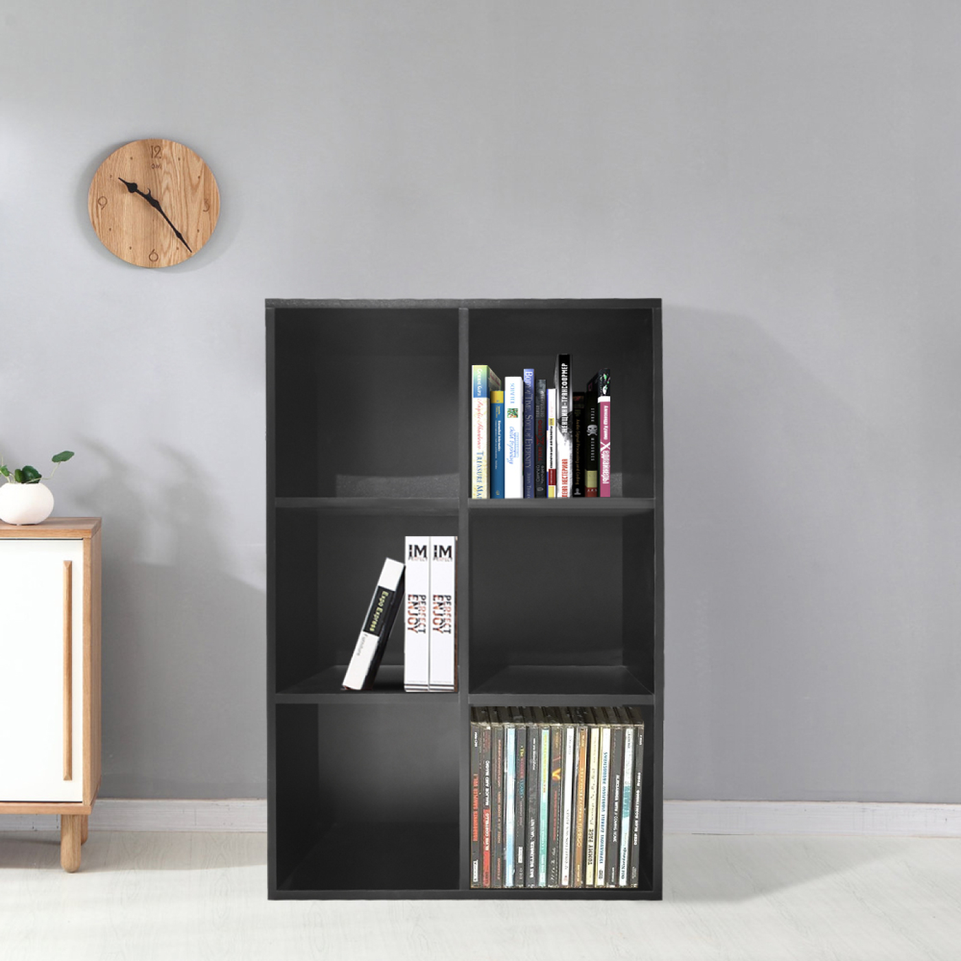 Fächerschrank Vakkie 6 offene Fächer Aufbewahrungsschrank - Bücherregal - Wandschrank - schwarz - alternatives Bild