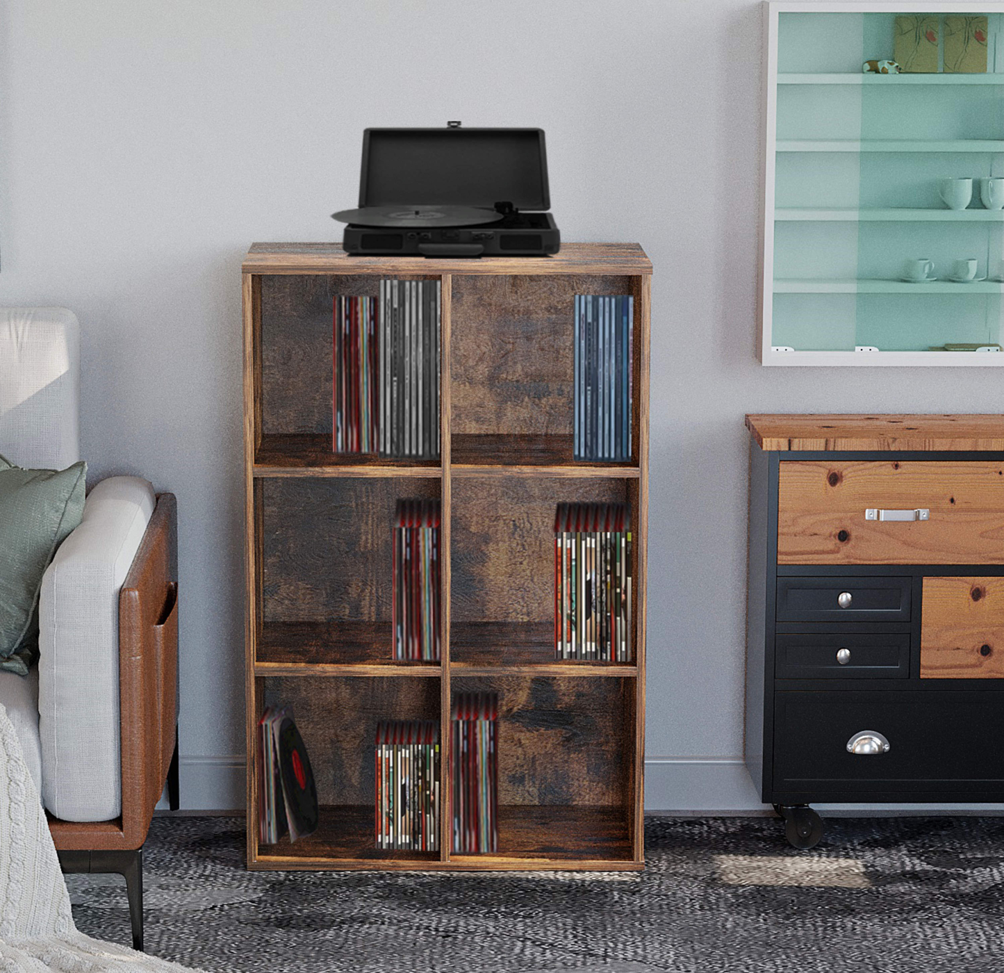 Bücherregal Vakkie 6 offene Regale - Hängeschrank - Fächerschrank - Farbe vintage braun - alternatives Bild