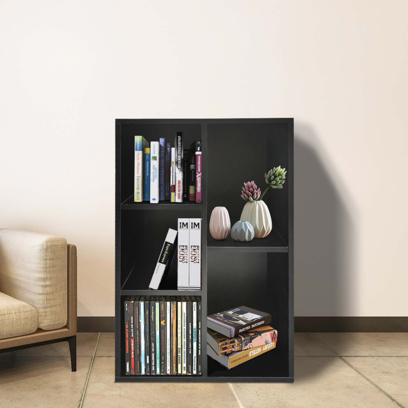 Bücherregal Vakkie 5 offene Fächer - LP-Vinyl-Aufbewahrungsschrank - Wandschrank - schwarz - alternatives Bild